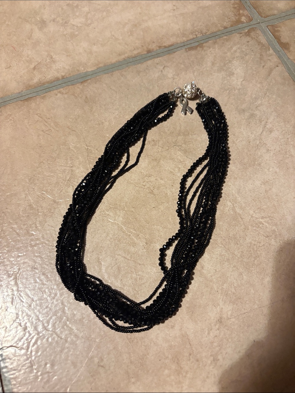 Multi-Strand Black Beaded Necklace